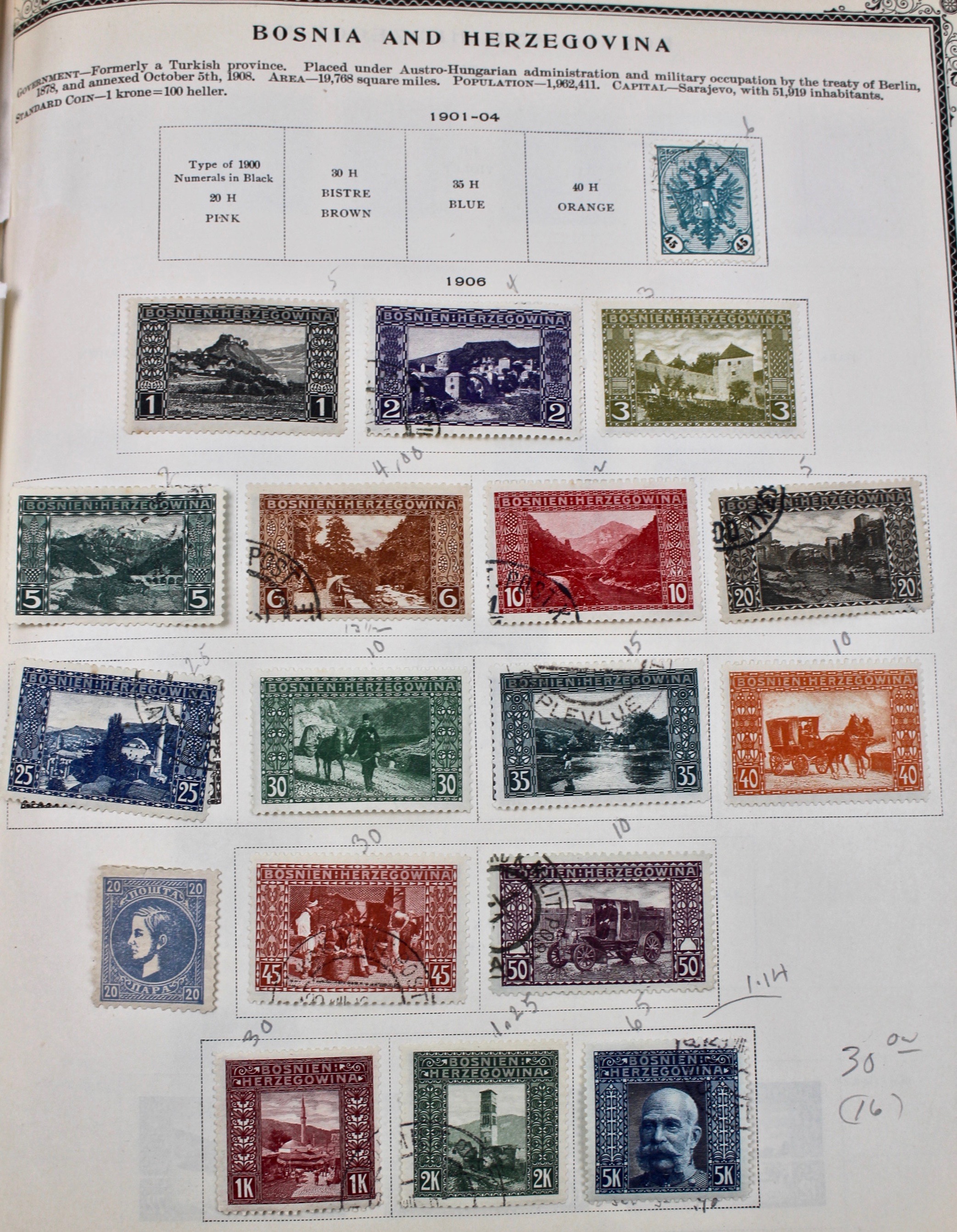 International Stamp Collection in Early Scott's Stamp Album, 1901–1920