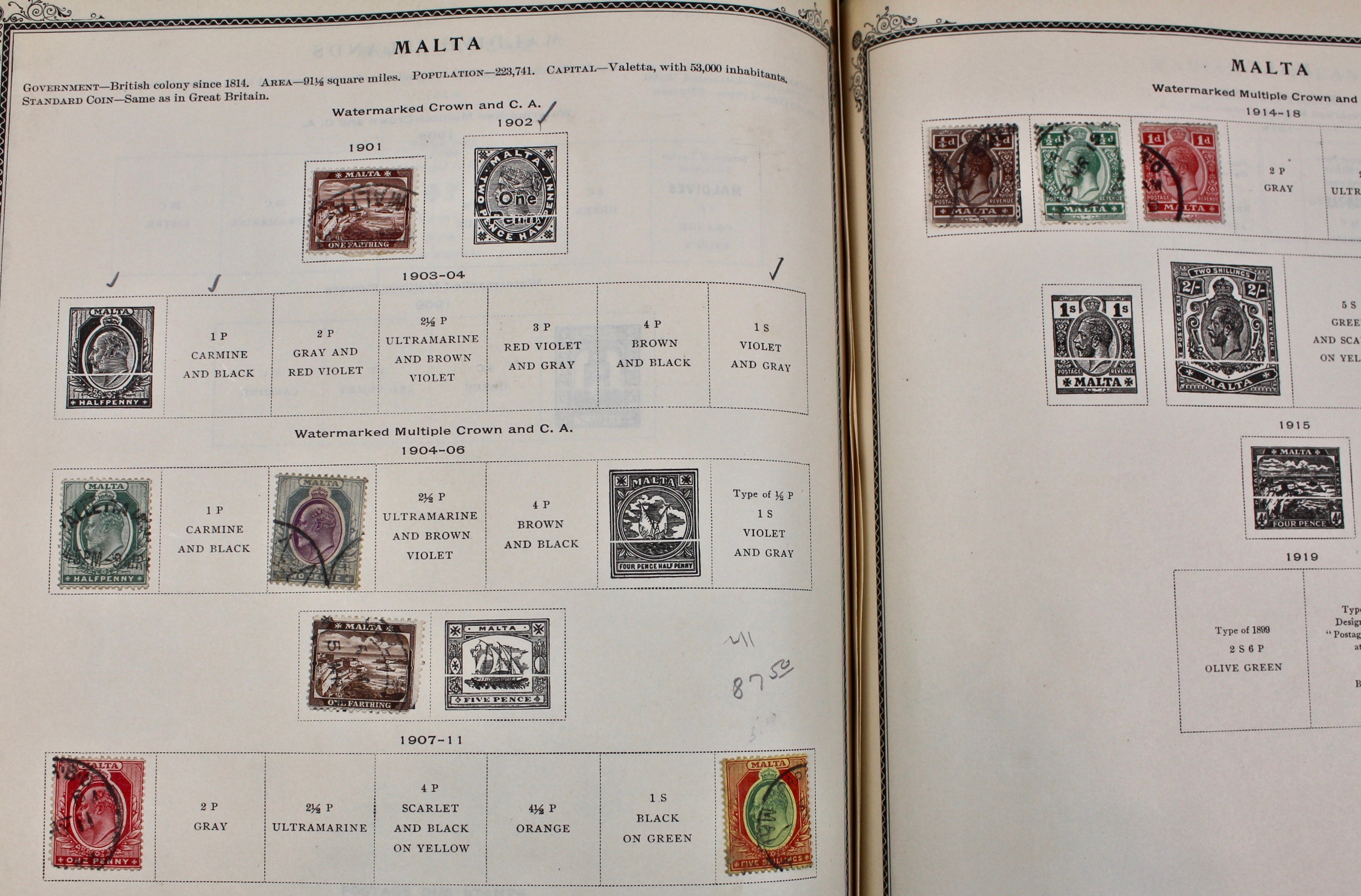 International Stamp Collection in Early Scott's Stamp Album, 1901–1920