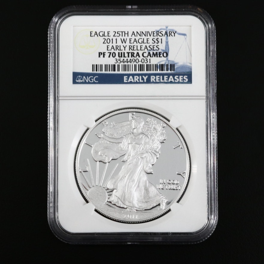 NGC Graded PF70 Ultra Cameo 2011-W American Silver Eagle $1 Proof Bullion Coin