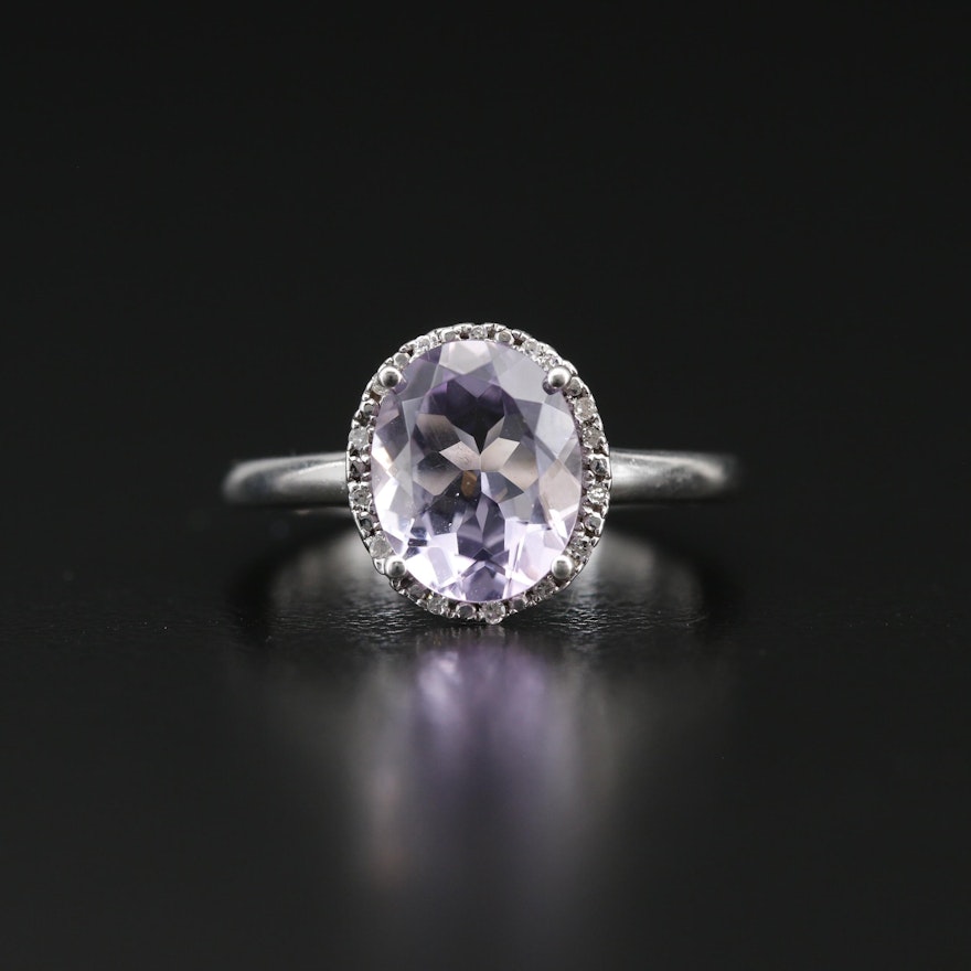 Sterling Silver Amethyst and Diamond Halo Ring