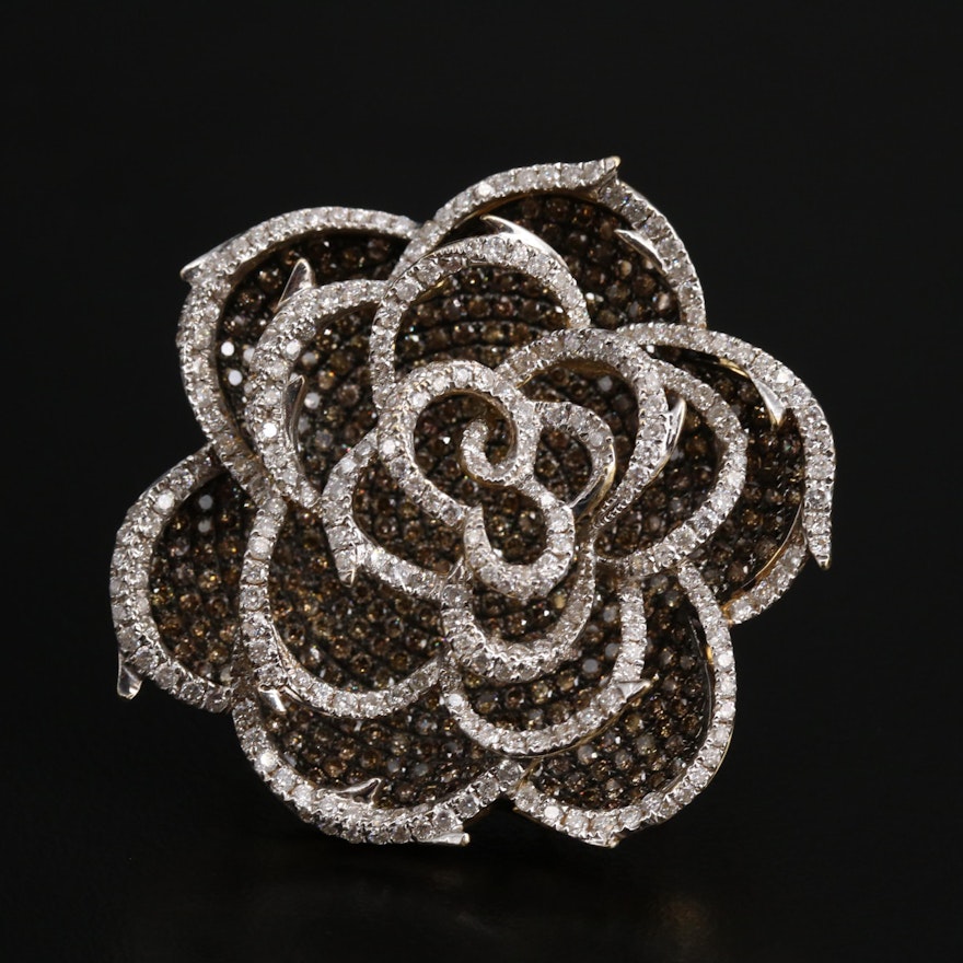 18K 7.40 CTW Diamond Openwork Flower Converter Brooch