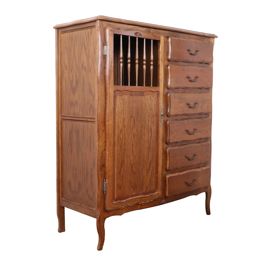 French Provincial Style Oak Chifferrobe, Mid-20th Century