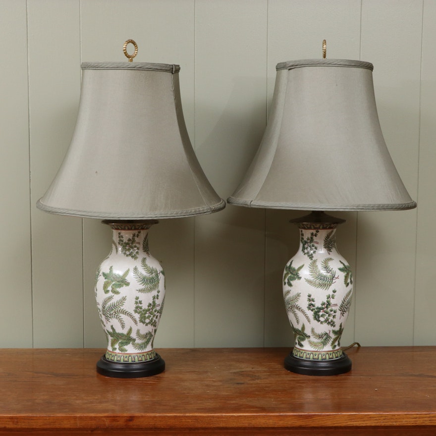 Ginger Jar Ceramic Table Lamps with Ferns and Ivy Design