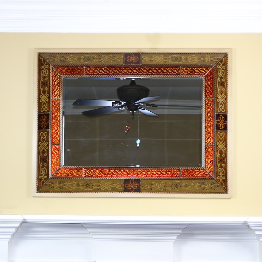 Double Inset Raised and Patterned Rectangular Wall Mirror, Late 20th Century