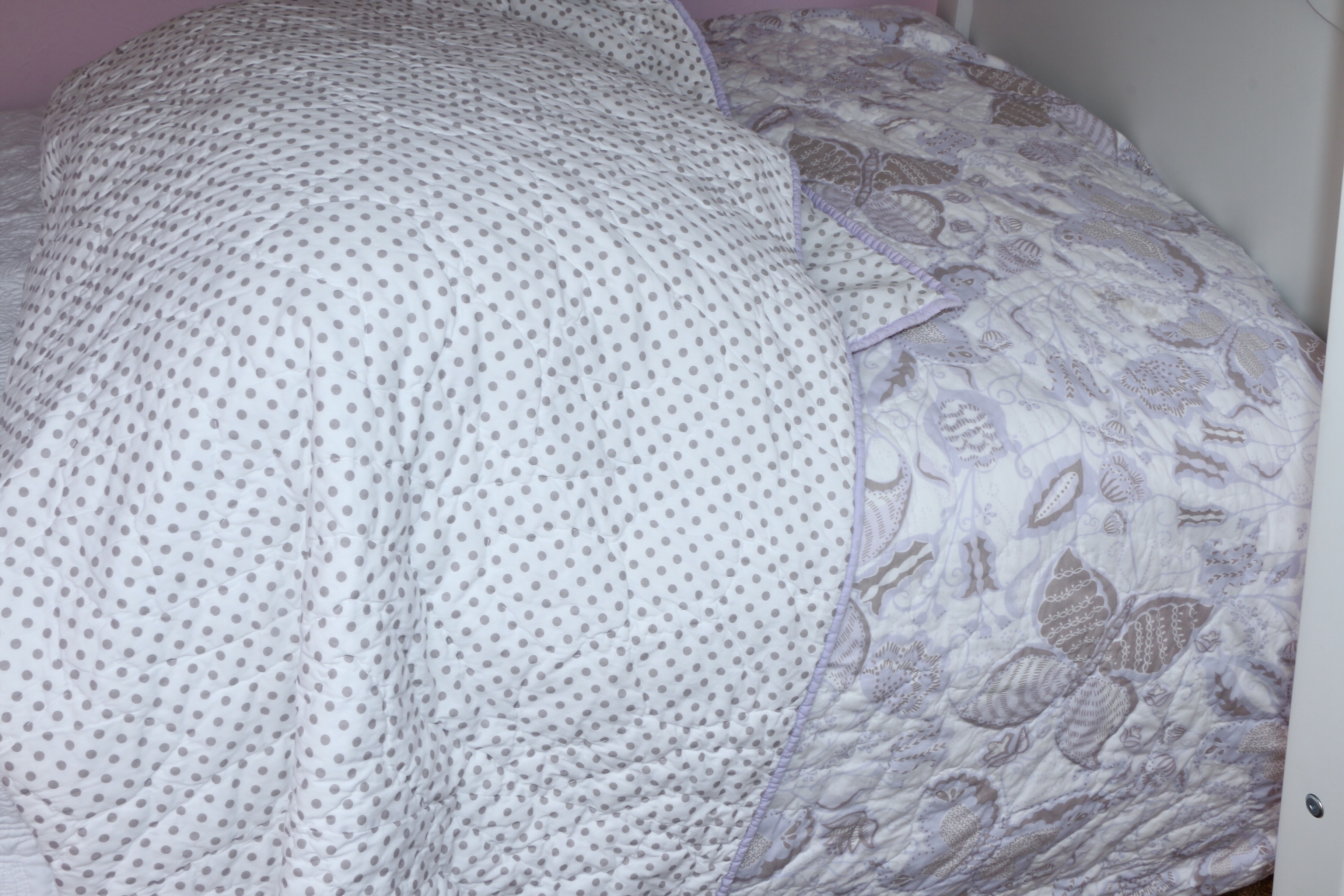 White Paint-Decorated Bunk Beds with Pottery Barn Quilt Set