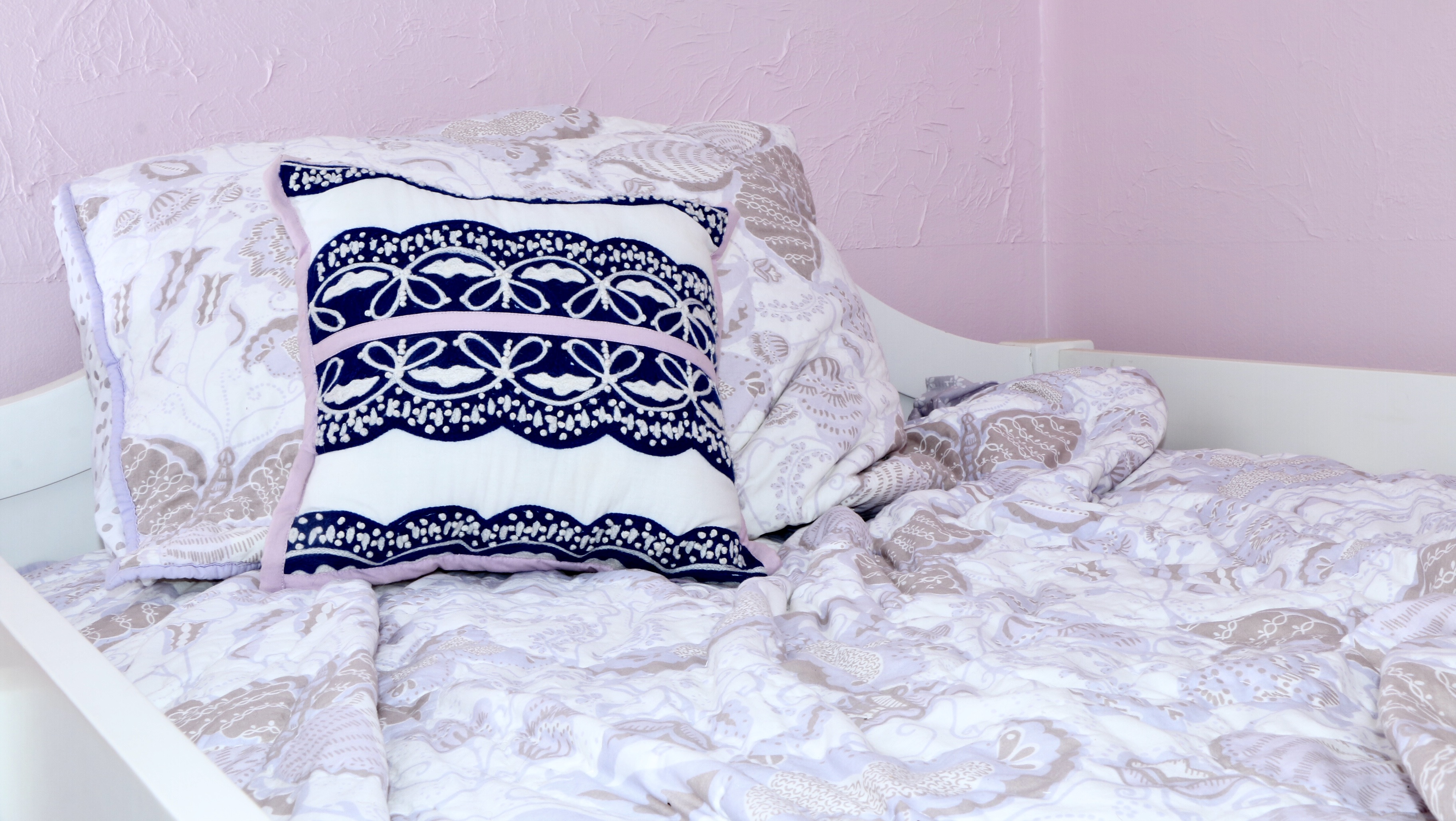 White Paint-Decorated Bunk Beds with Pottery Barn Quilt Set