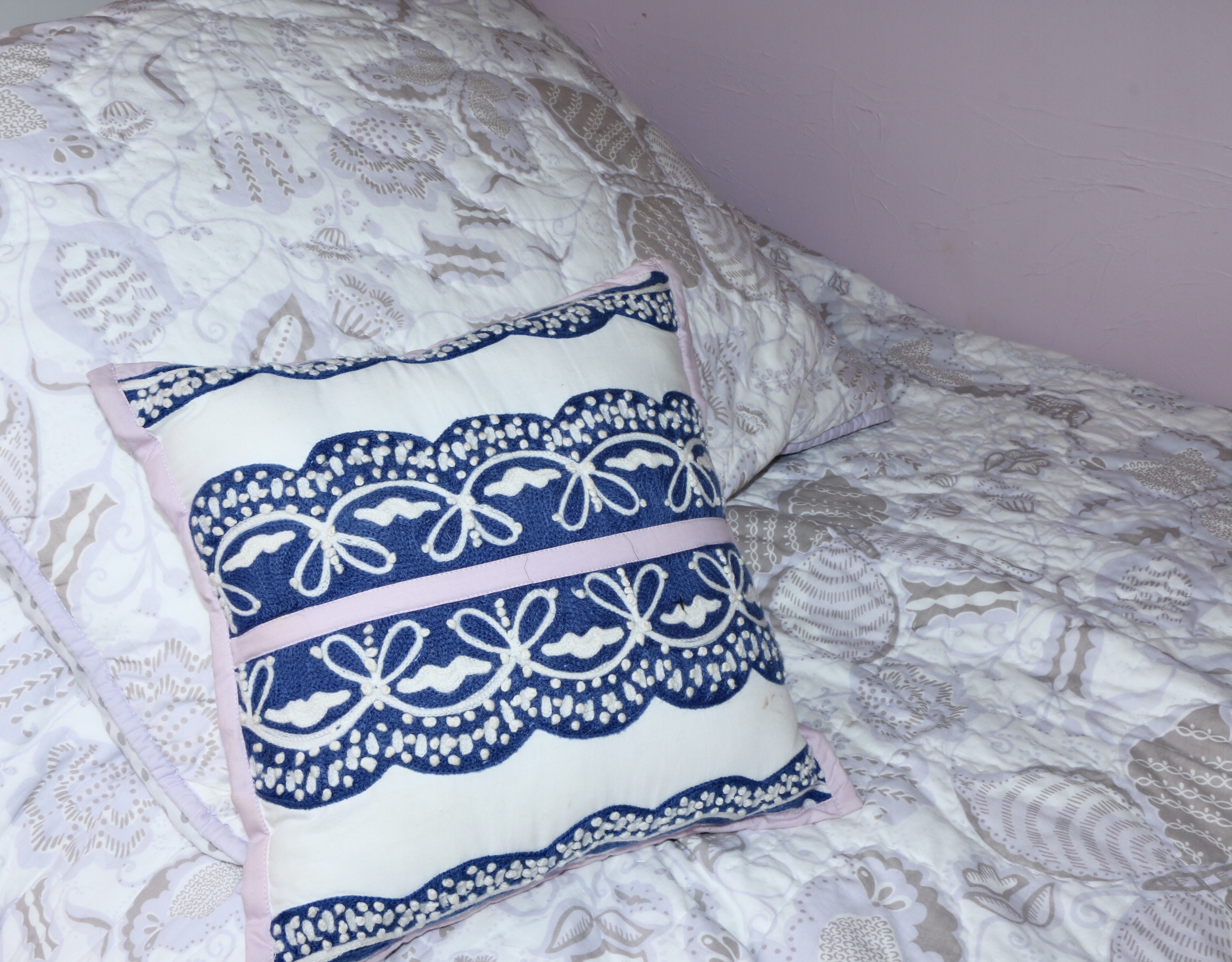 White Paint-Decorated Bunk Beds with Pottery Barn Quilt Set