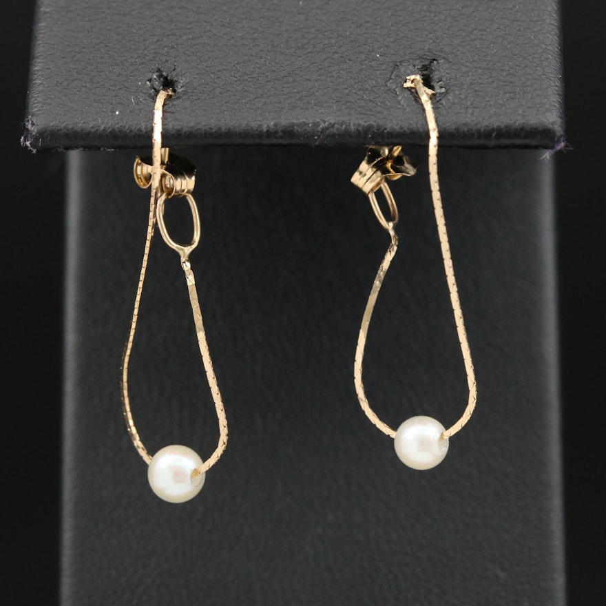 14K Pearl Chain Hoop Earrings