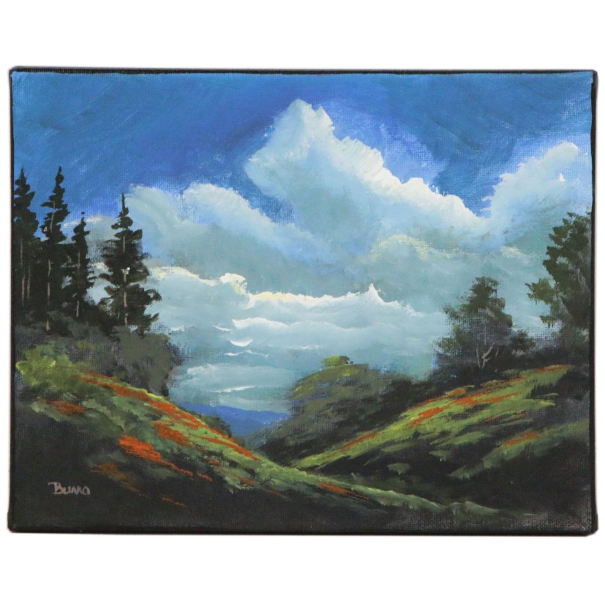 Douglas “Bumo” Johnpeer Landscape Oil Painting "Distant Hill", 2020