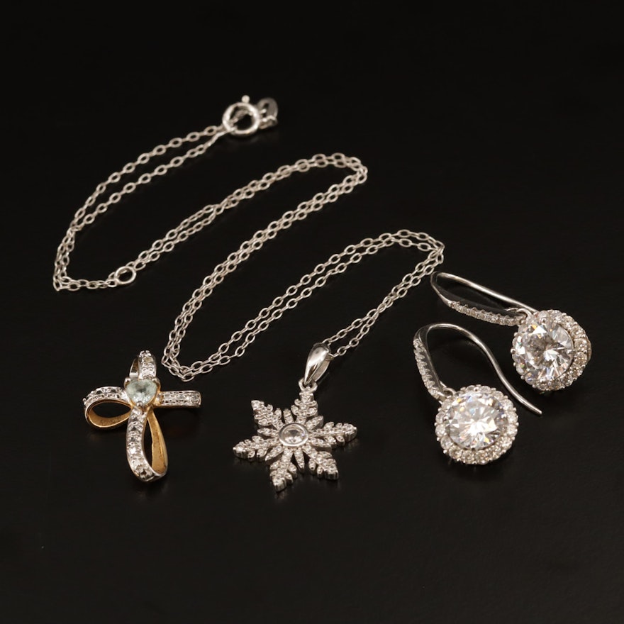 Sterling Silver and Gemstone Jewelry Featuring Snowflake and Cross Pendants