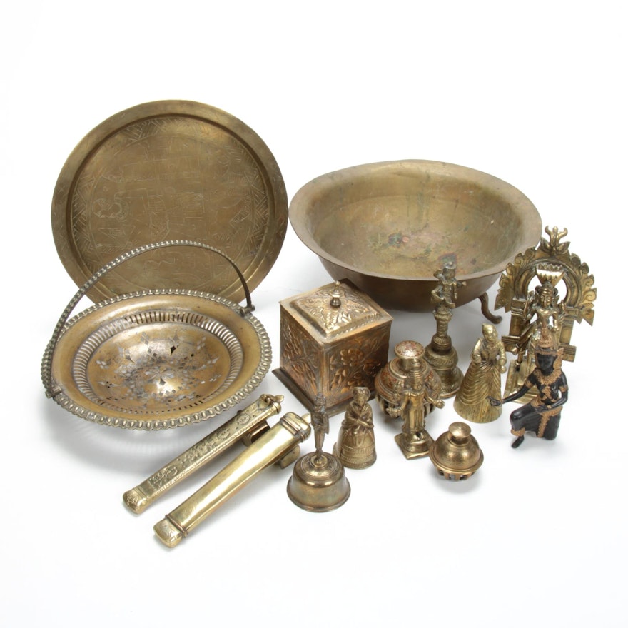 Persian Qalamdans and Other Brass Decorative Objects