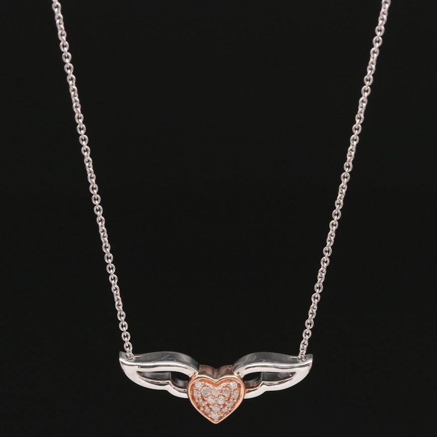 Sterling Silver Diamond Winged Heart Necklace