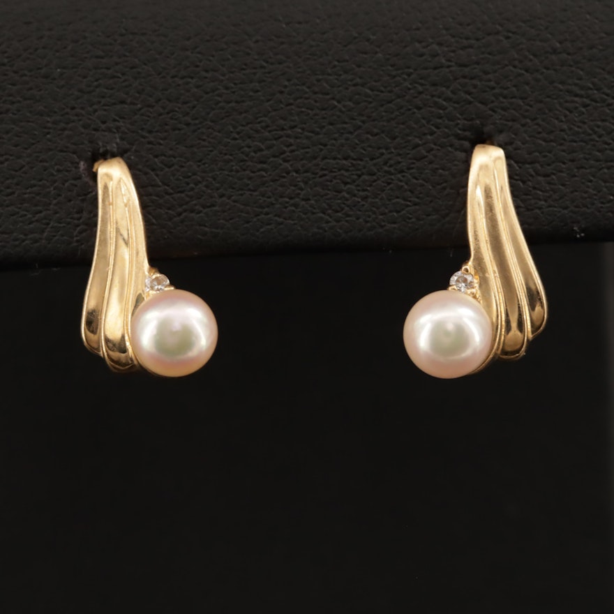 14K Pearl and Diamond Earrings