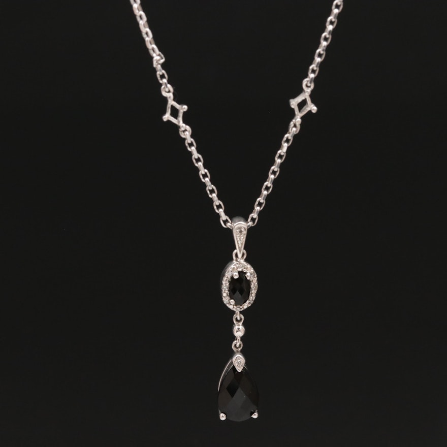 Sterling Silver Cubic Zirconia and Diamond Drop Pendant Necklace