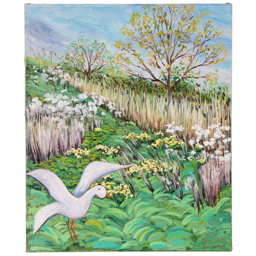 Landscape with White Bird Oil Painting In the Style of Jane Peterson