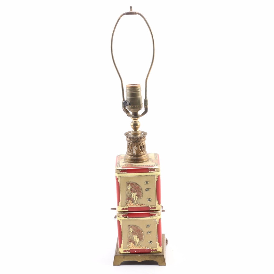 Embossed Tea Tin Table Lamp, Mid-20th Century
