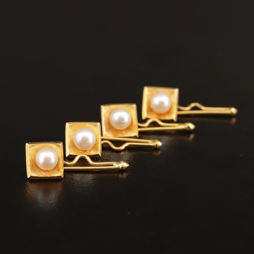 Vintage 14K Pearl Shirt Studs with Florentine Finish