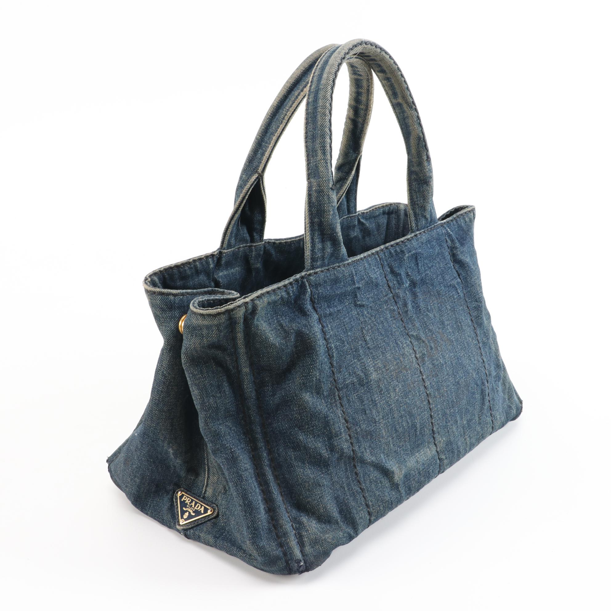 Prada Blue Canapa Denim Avio Satchel Tote