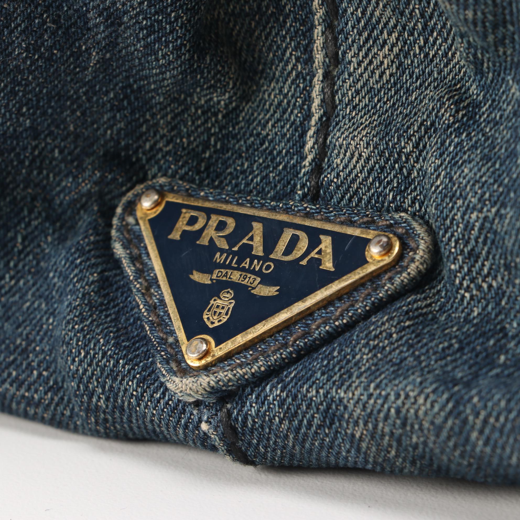 Prada Blue Canapa Denim Avio Satchel Tote