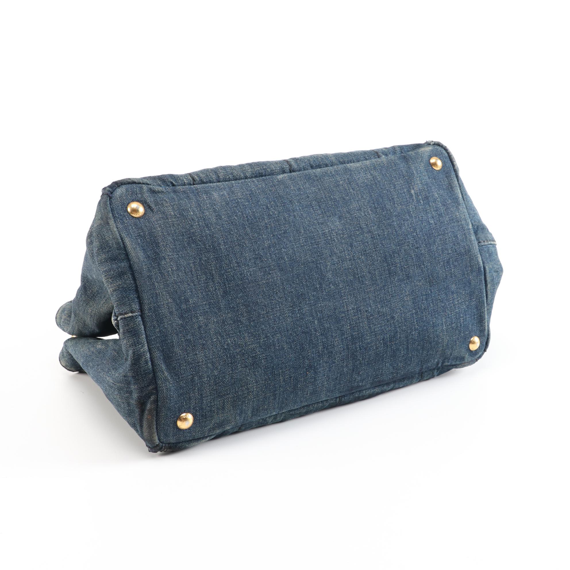 Prada Blue Canapa Denim Avio Satchel Tote