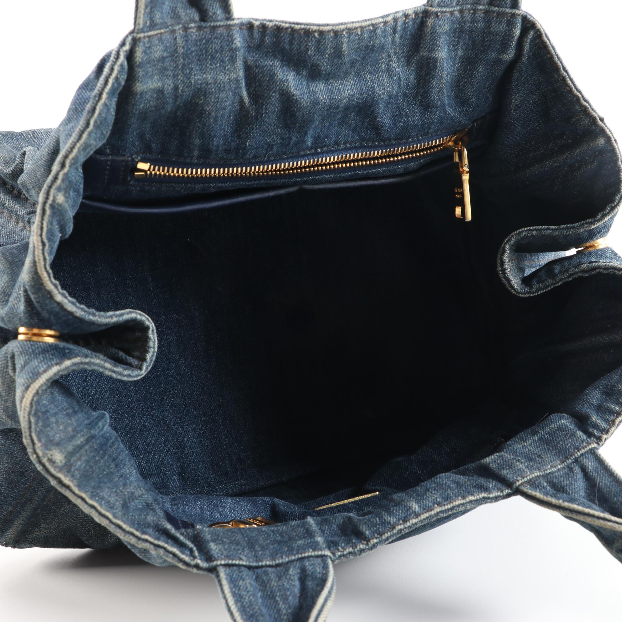 Prada Blue Canapa Denim Avio Satchel Tote