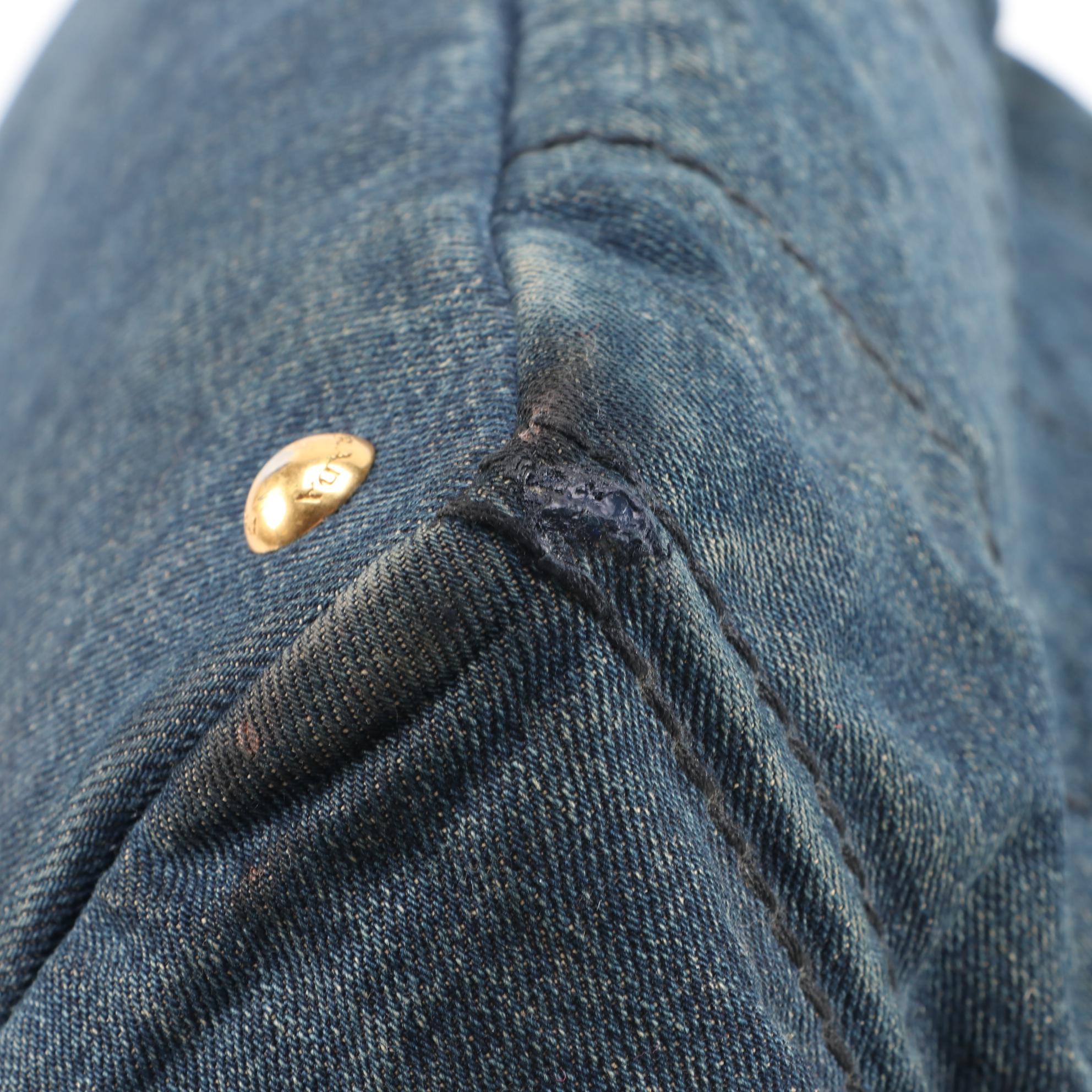 Prada Blue Canapa Denim Avio Satchel Tote