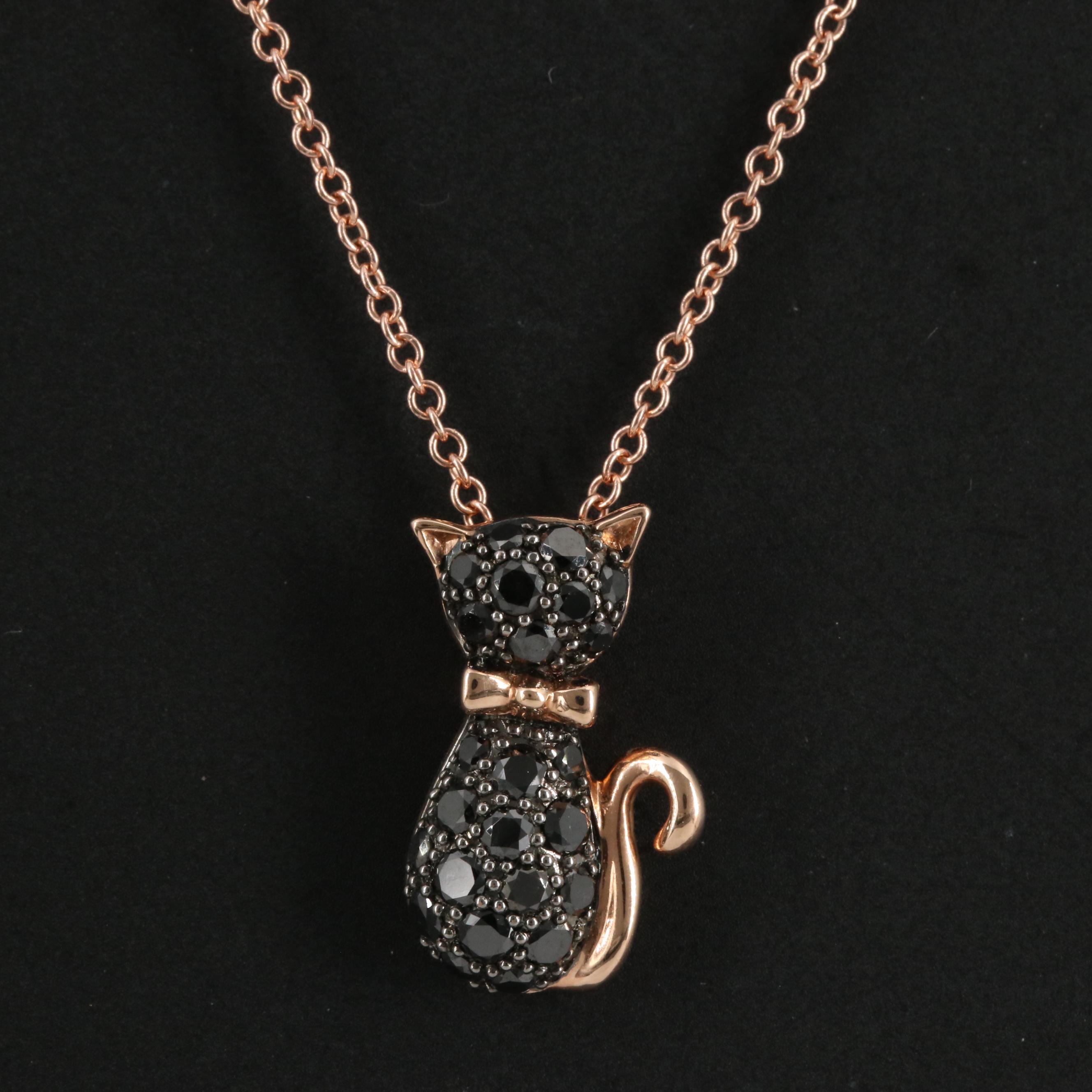 EFFY 14K Rose Gold Black Diamond Cat Necklace