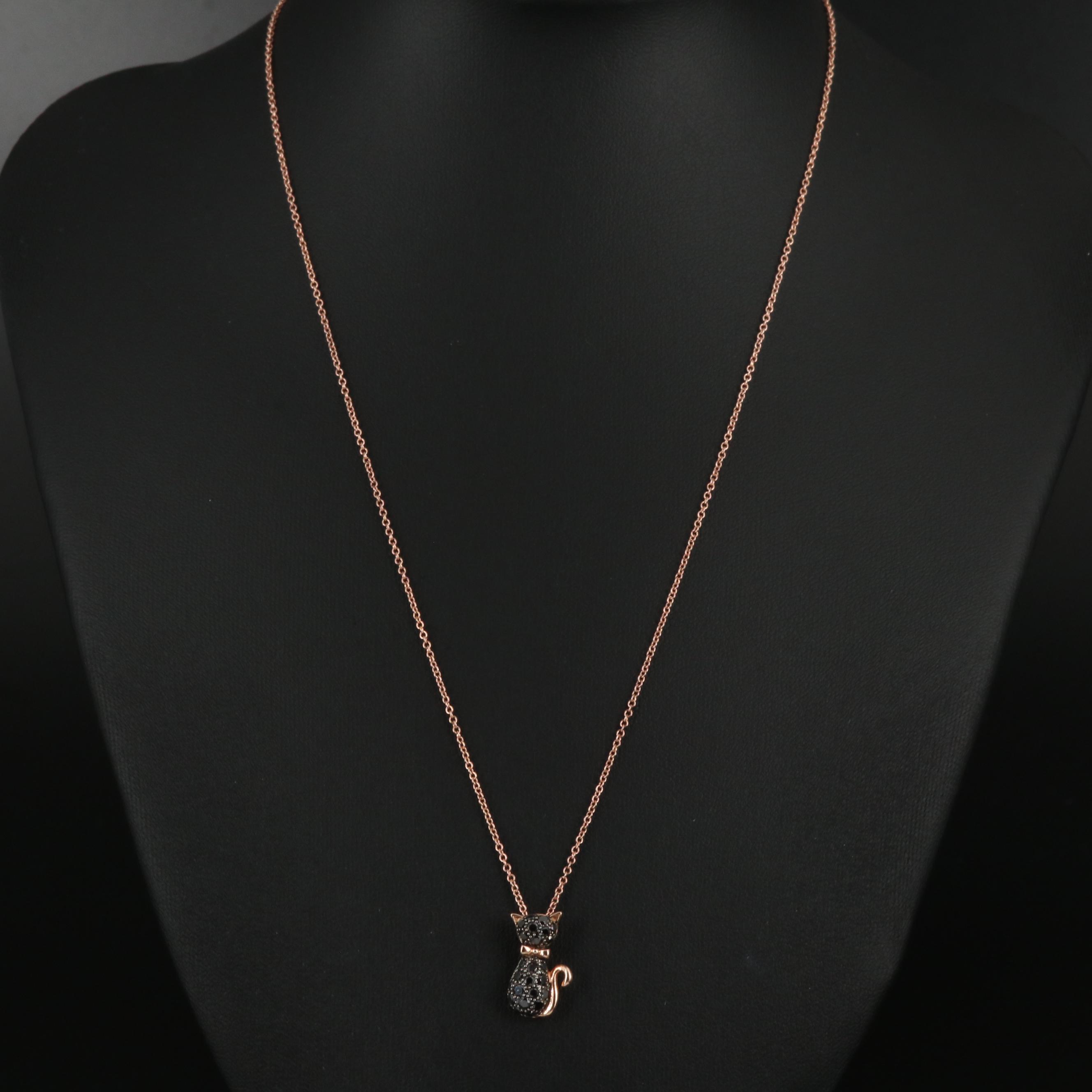 EFFY 14K Rose Gold Black Diamond Cat Necklace