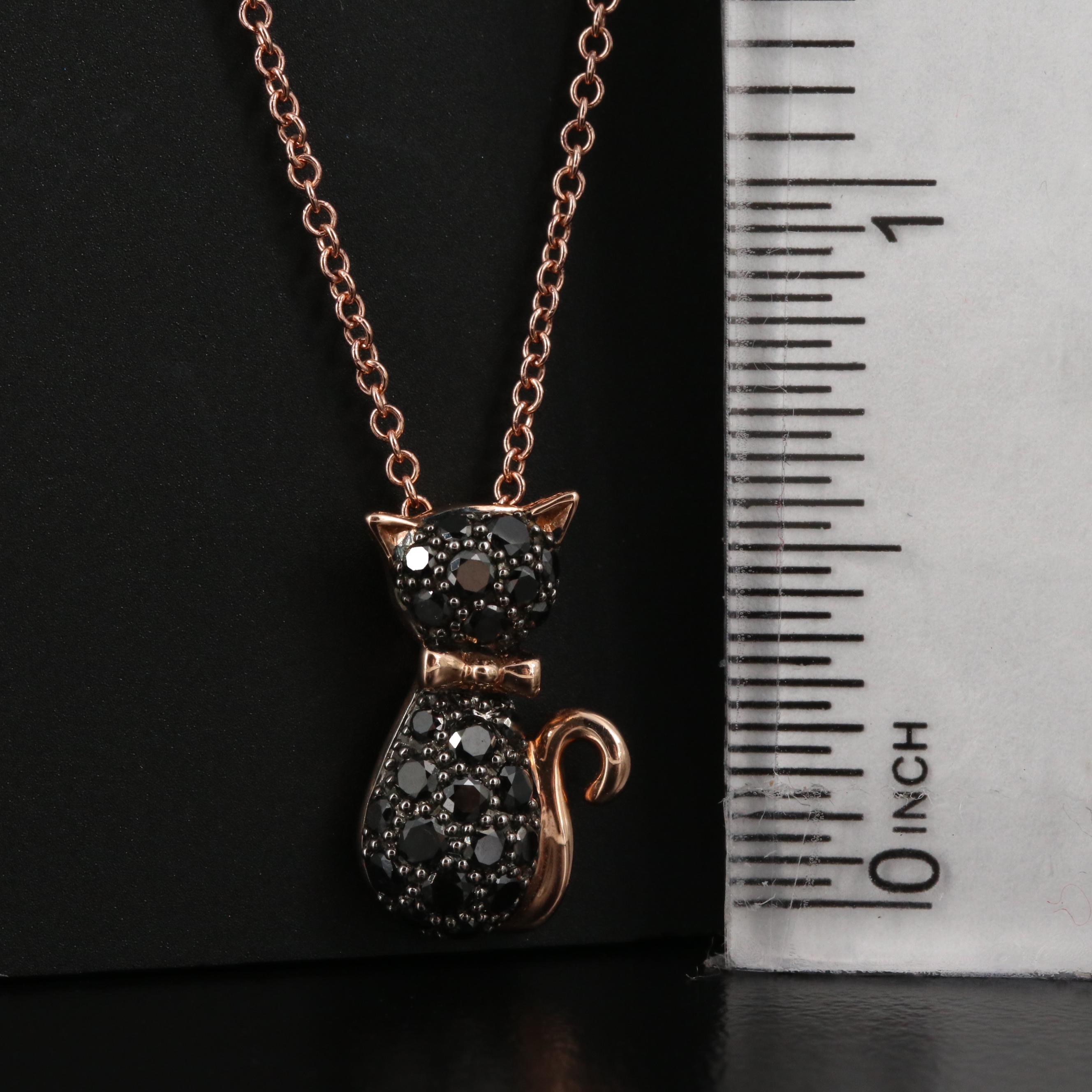 EFFY 14K Rose Gold Black Diamond Cat Necklace