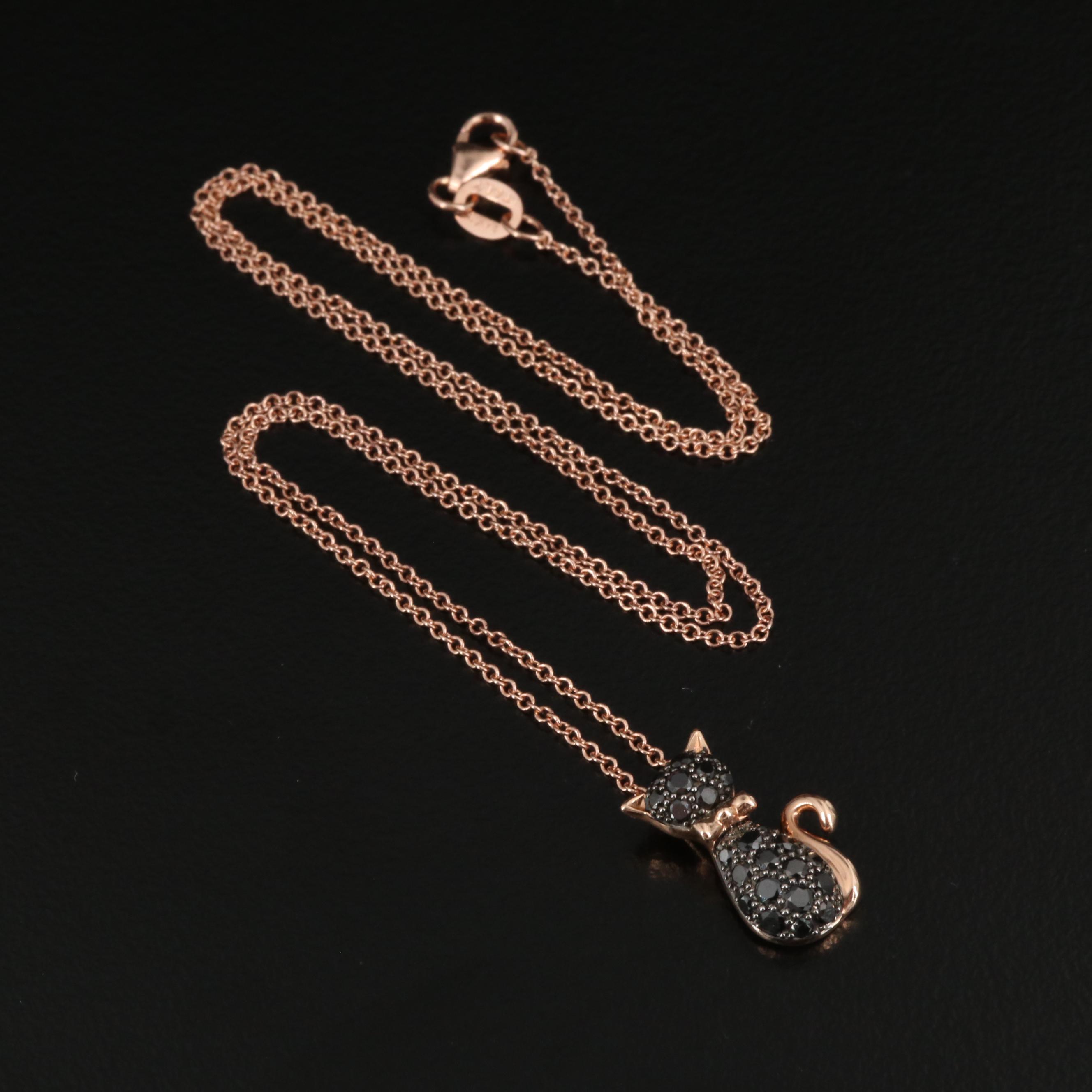 EFFY 14K Rose Gold Black Diamond Cat Necklace
