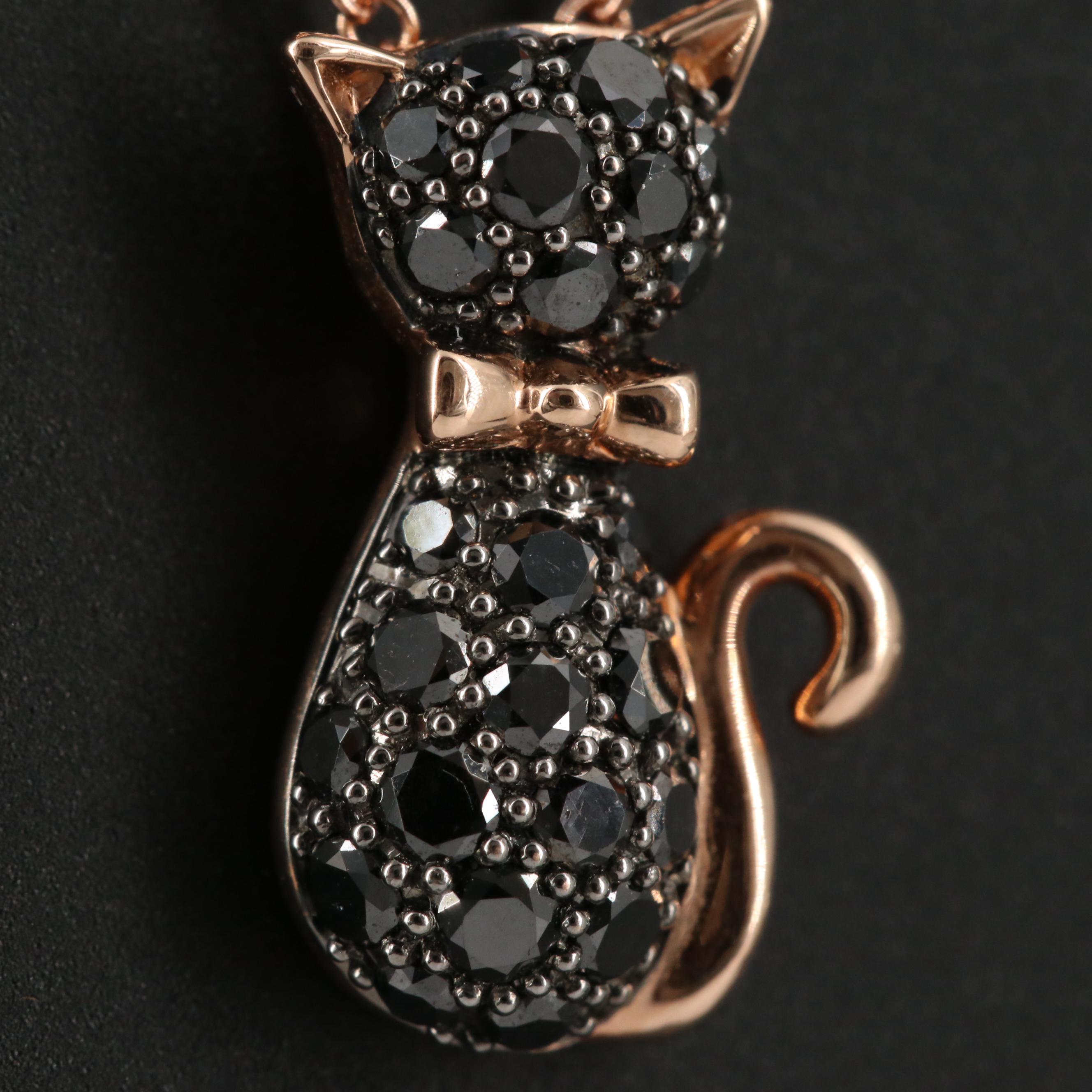 EFFY 14K Rose Gold Black Diamond Cat Necklace