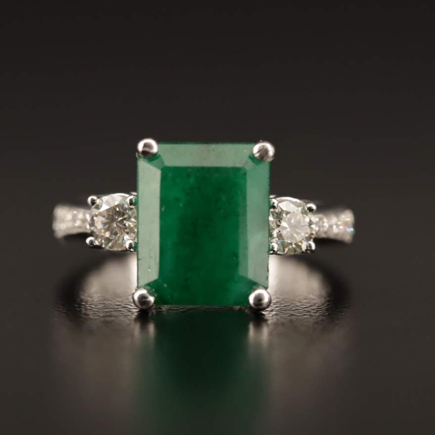 14K 4.20 CT Emerald and Diamond Ring