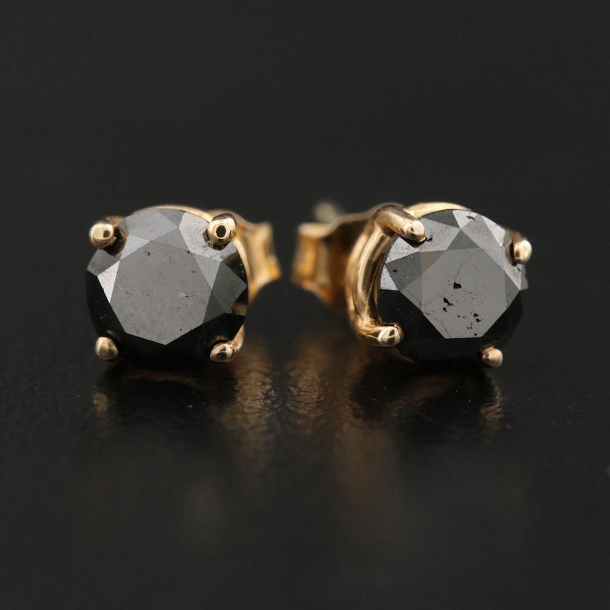 14K 1.70 CTW Black Diamond Stud Earrings