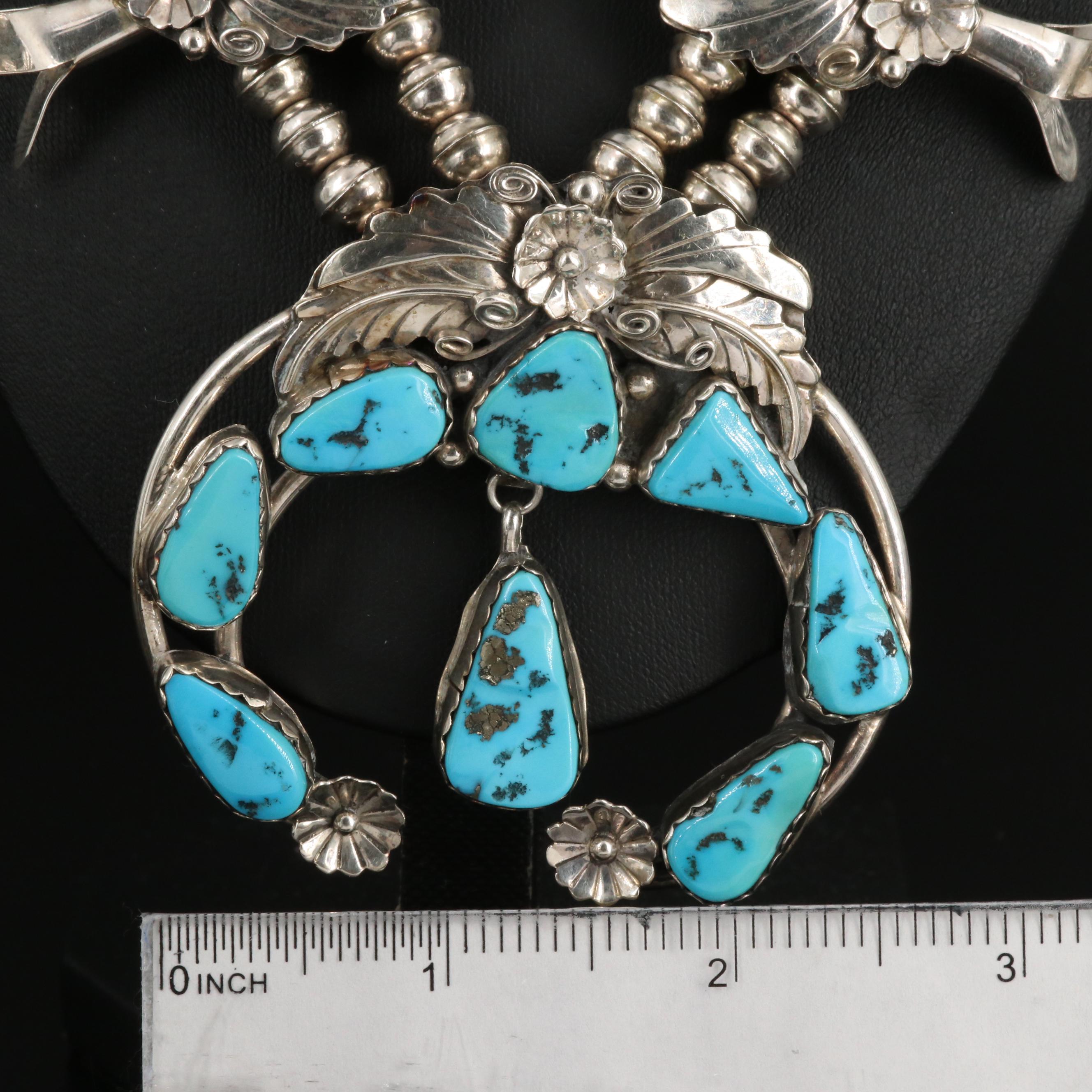 Wayne Etsitty Navajo Diné Sterling Turquoise Squash Blossom Necklace