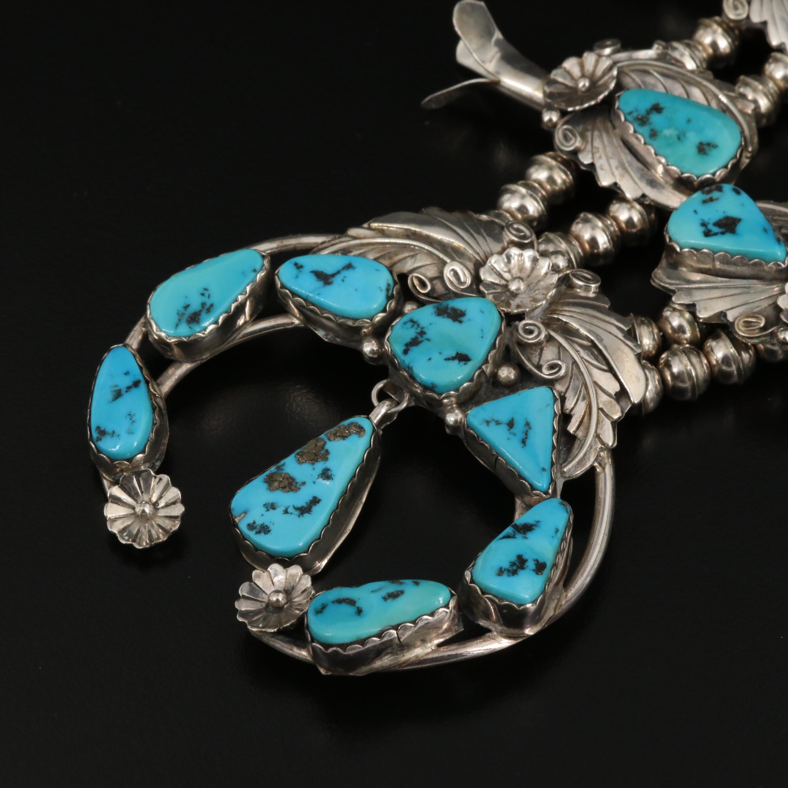 Wayne Etsitty Navajo Diné Sterling Turquoise Squash Blossom Necklace