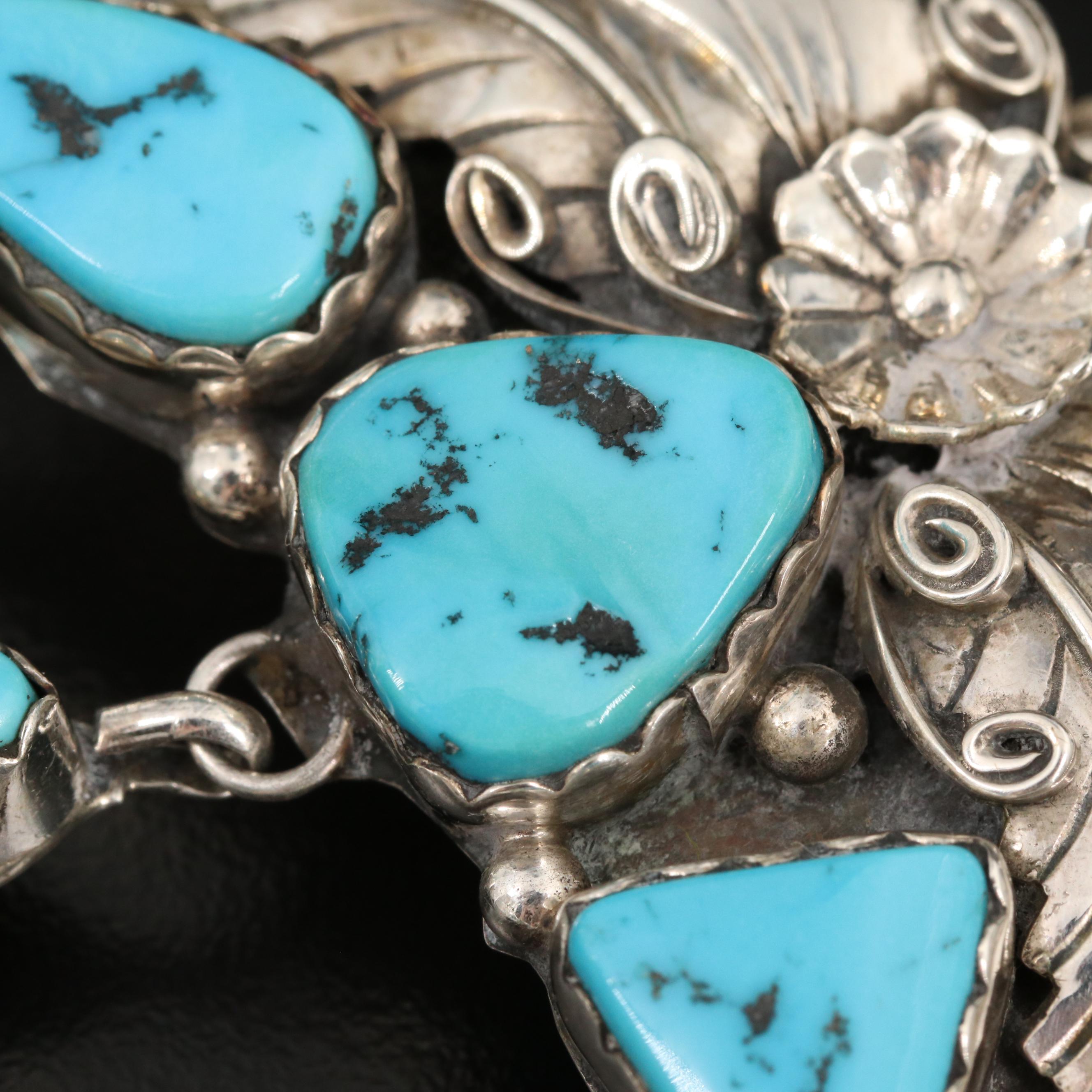 Wayne Etsitty Navajo Diné Sterling Turquoise Squash Blossom Necklace