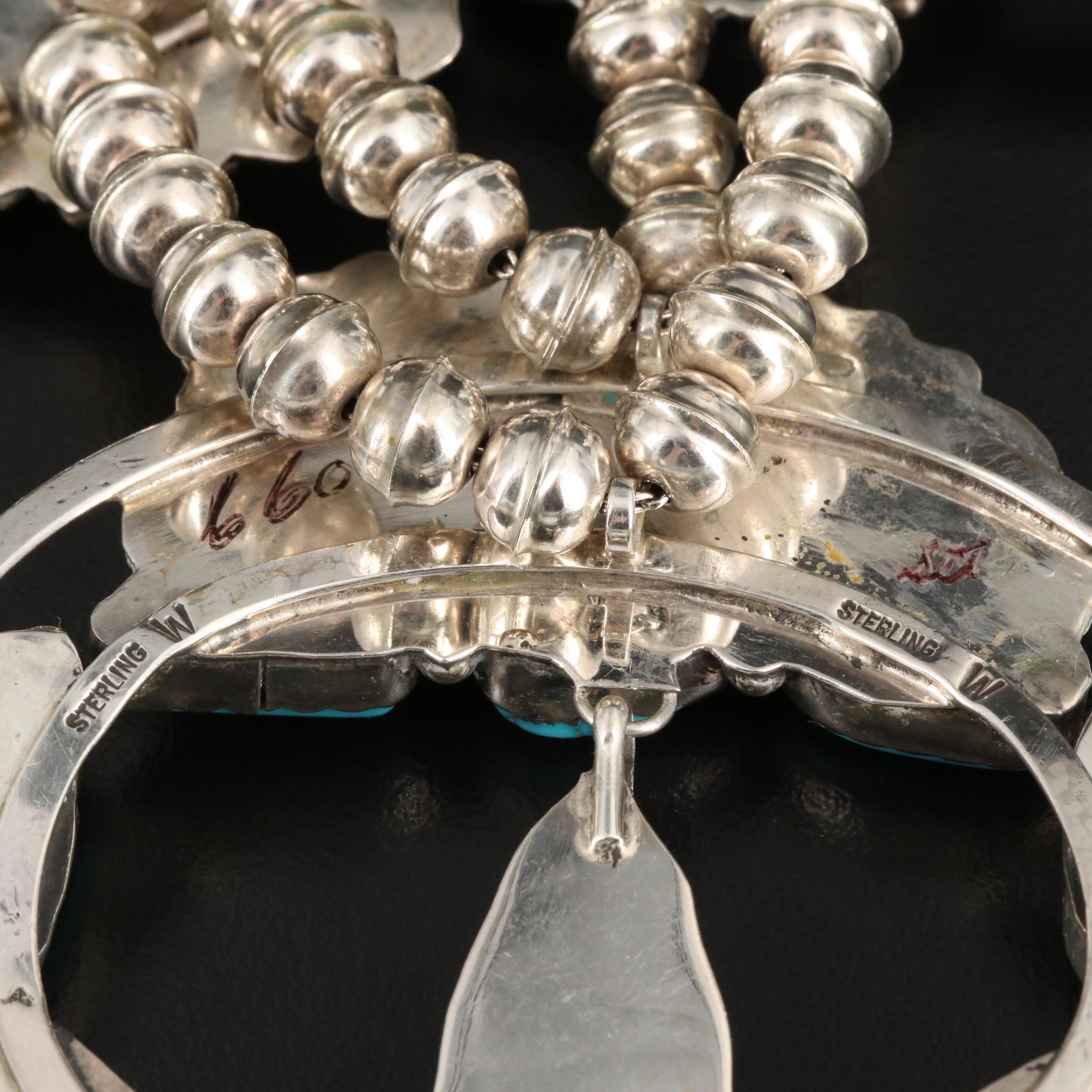 Wayne Etsitty Navajo Diné Sterling Turquoise Squash Blossom Necklace