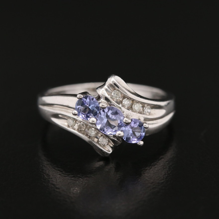 Sterling Silver Tanzanite and Diamond Bypass Ring