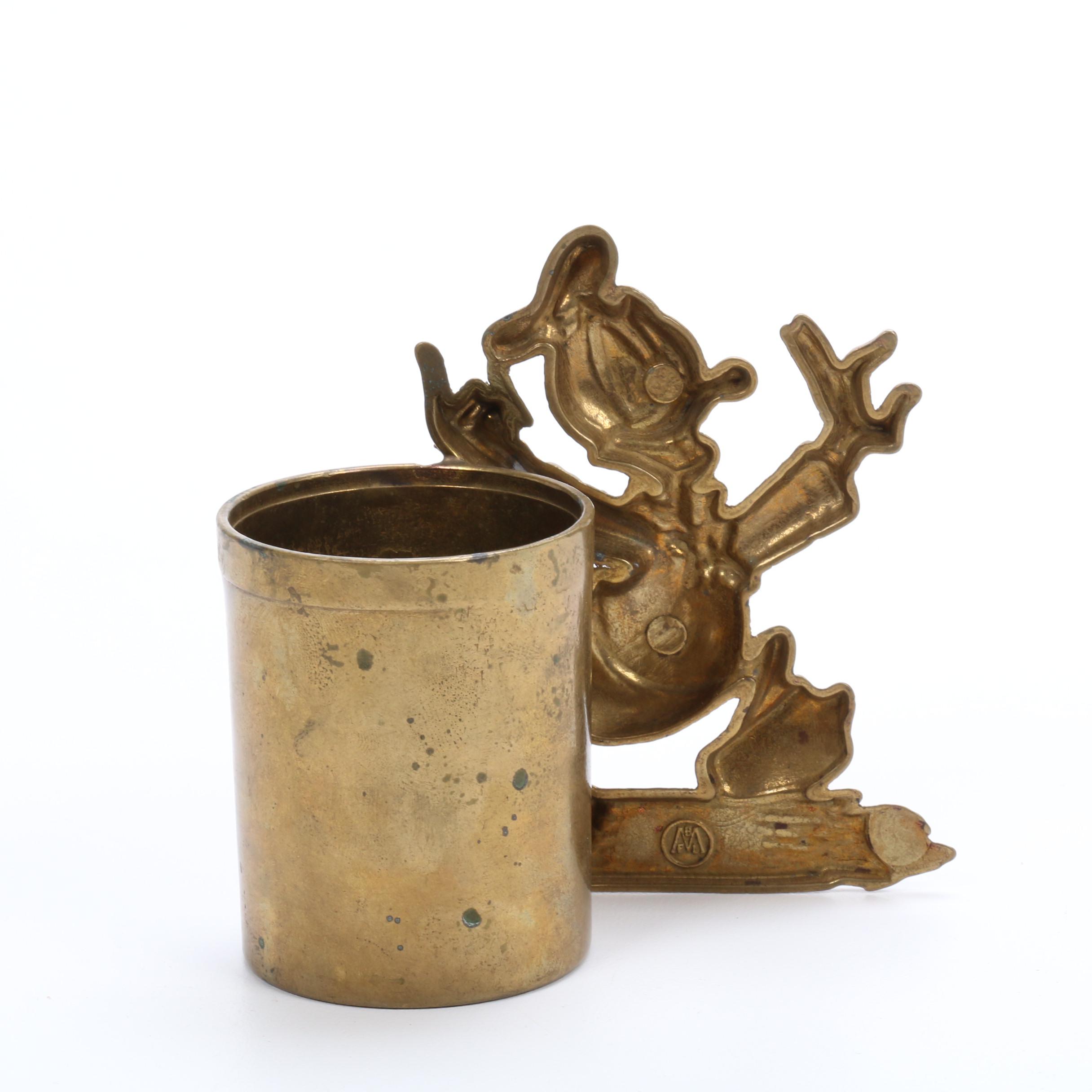Walt Disney Brass Donald Duck Pencil and Pen Holder, Vintage