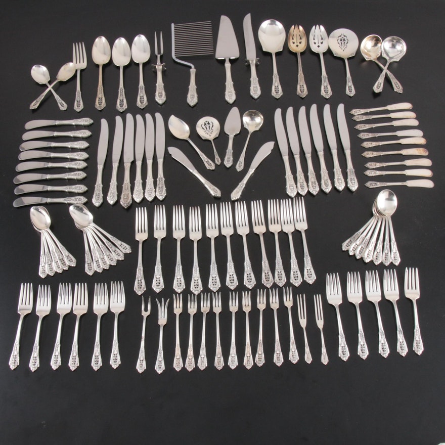 Wallace "Rose Point" Sterling Silver Flatware and Chest, Mid-20th Century