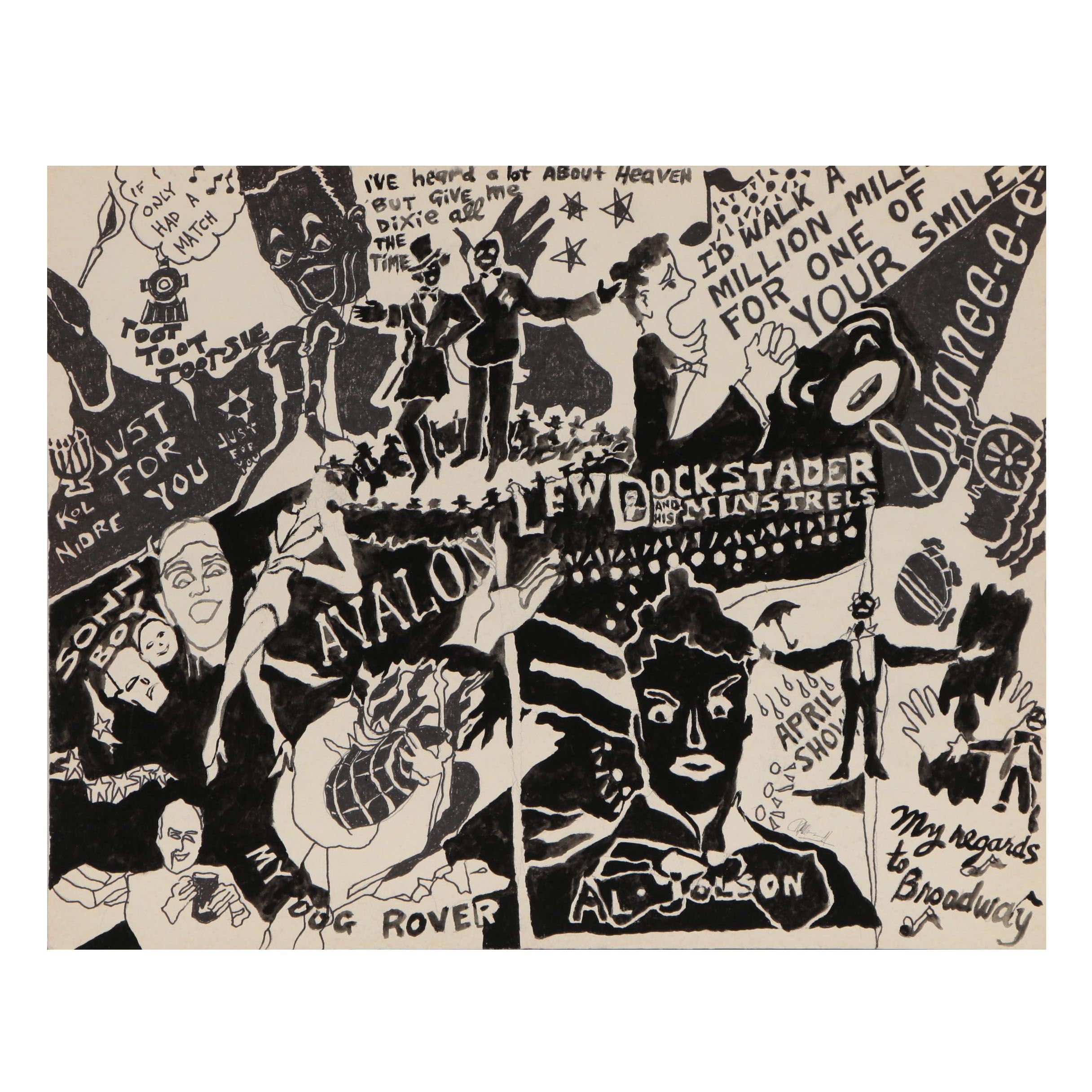 Robert W. Hasselhoff Abstract Figural Mixed Media Painting