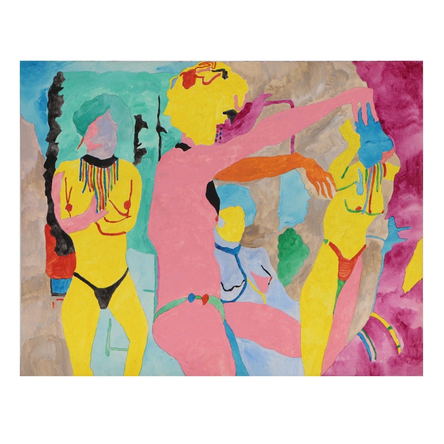 Robert W. Hasselhoff Abstract Figural Mixed Media Painting