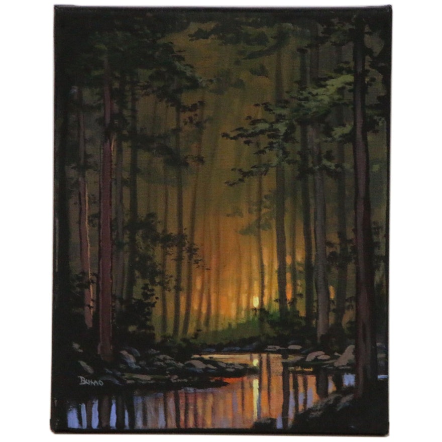 Douglas “Bumo” Johnpeer Landscape Oil Painting "Pine Forest", 2020