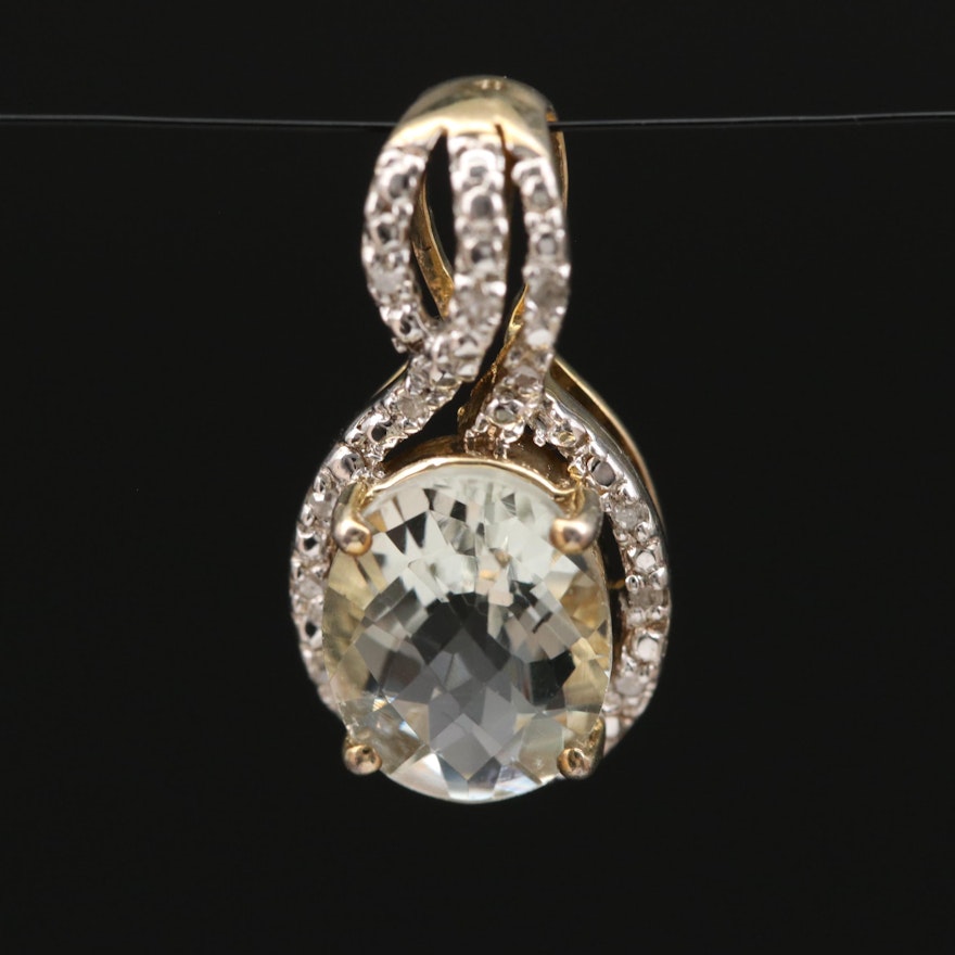 Sterling Silver Prasiolite and Diamond Pendant