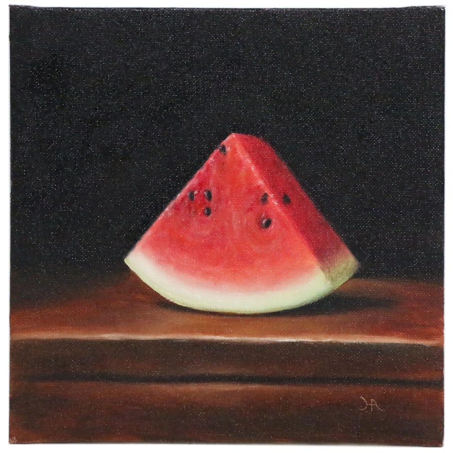 Houra H. Alghizzi Still Life Oil Painting "Watermelon Wedge"