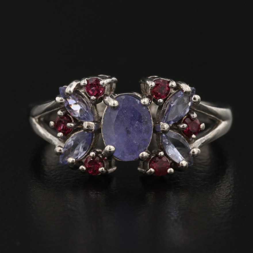 Sterling Silver Tanzanite and Rhodolite Garnet Ring