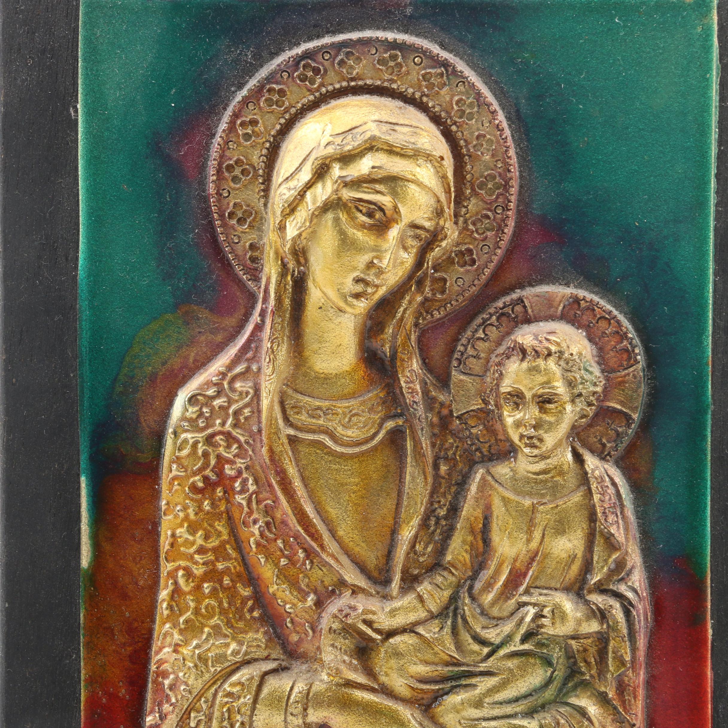 Greek Orthodox Triptych Icon with Madonna and Child Jerusalem Plaque and Figure