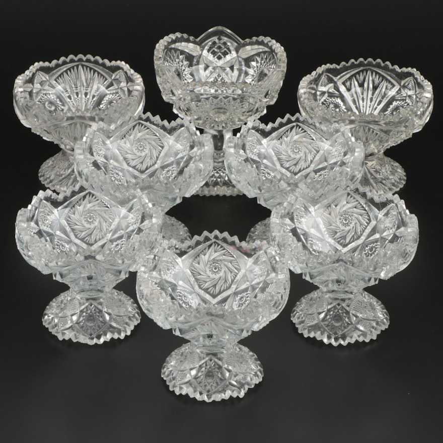 American Brilliant Cut Glass Dessert Coupes, Early to Mid 20th Century