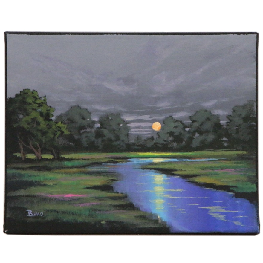 Douglas "Bumo" Johnpeer Landscape Oil Painting "Oak Moon"