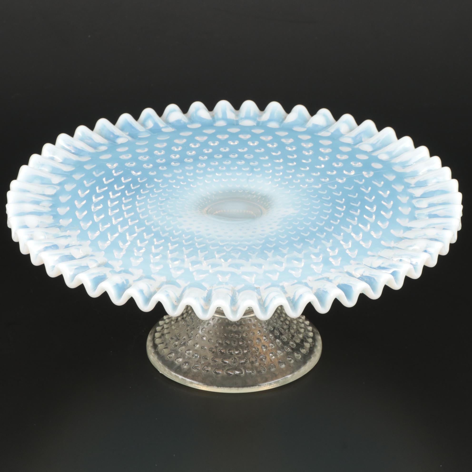 Fenton "French Hobnail" Opalescent Glass Cake Stand, Mid-20th Century